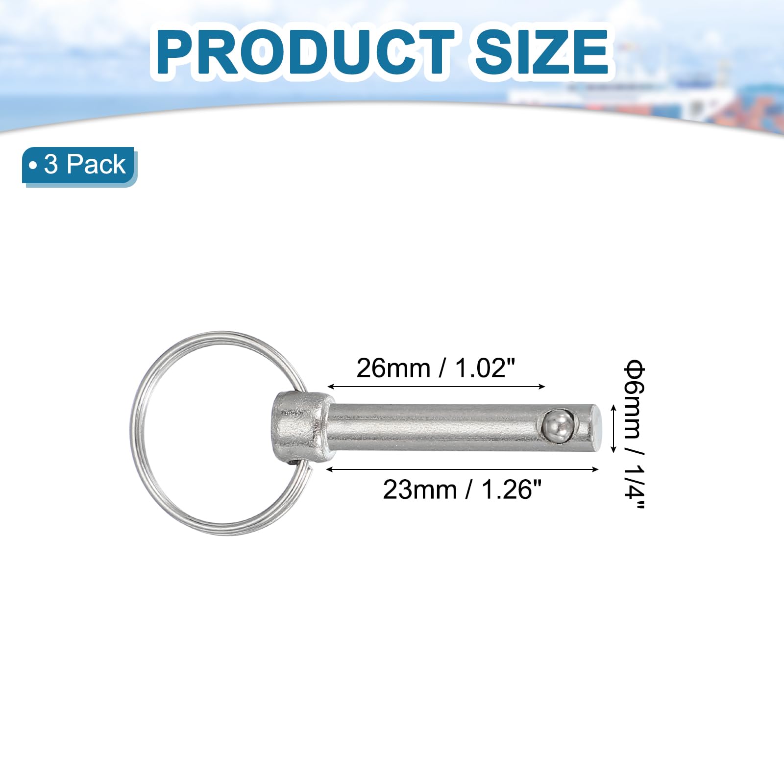QUARKZMAN Spilla a Rilascio Rapido, Dia 1/4"(6mm) Lunghezza Utilizzabile 1.02"(26mm) Lunghezza Totale 2.28"(58mm) Spilla Bimini in Acciaio al Carbonio per Accessori Nautici, 4Pz