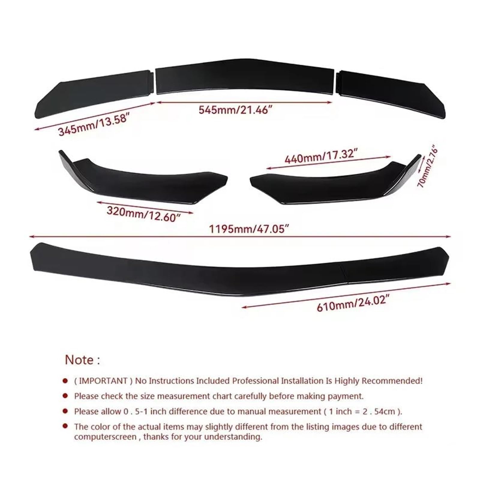 Per Spoiler Anteriore Per Maserati Per Ghibli M157 2013-2023 Splitter Paraurti Anteriore Esterno Sport Body Kit 5 Pezzi Spoiler Sezionale Car Spoiler Canards Kit(Fibra di carbonio)