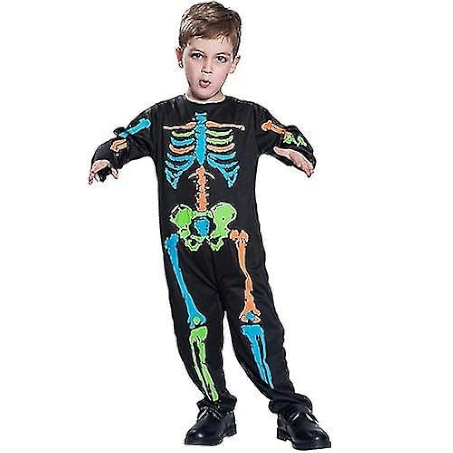 Skeleton Costume for Kids, Spooky Neon Halloween Cosplay Jumpsuit for Boys and Girls, Scary Glow-in-the-Dark Outfit for Trick or Treat