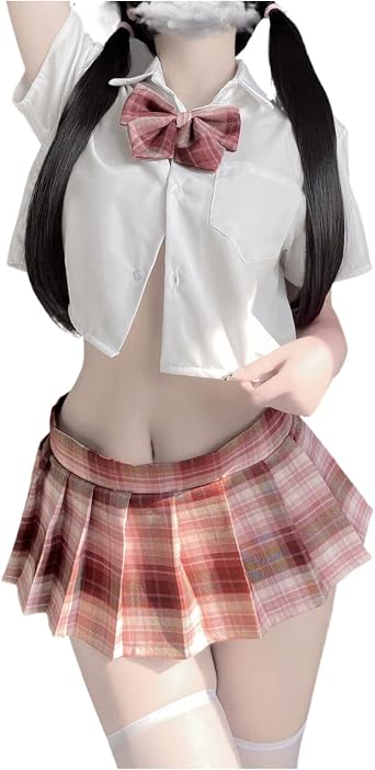 Japanese Schoolgirl Uniform Sexy Anime Cosplay Bikini Underwear with Mini Shirt and Pleated Skirt