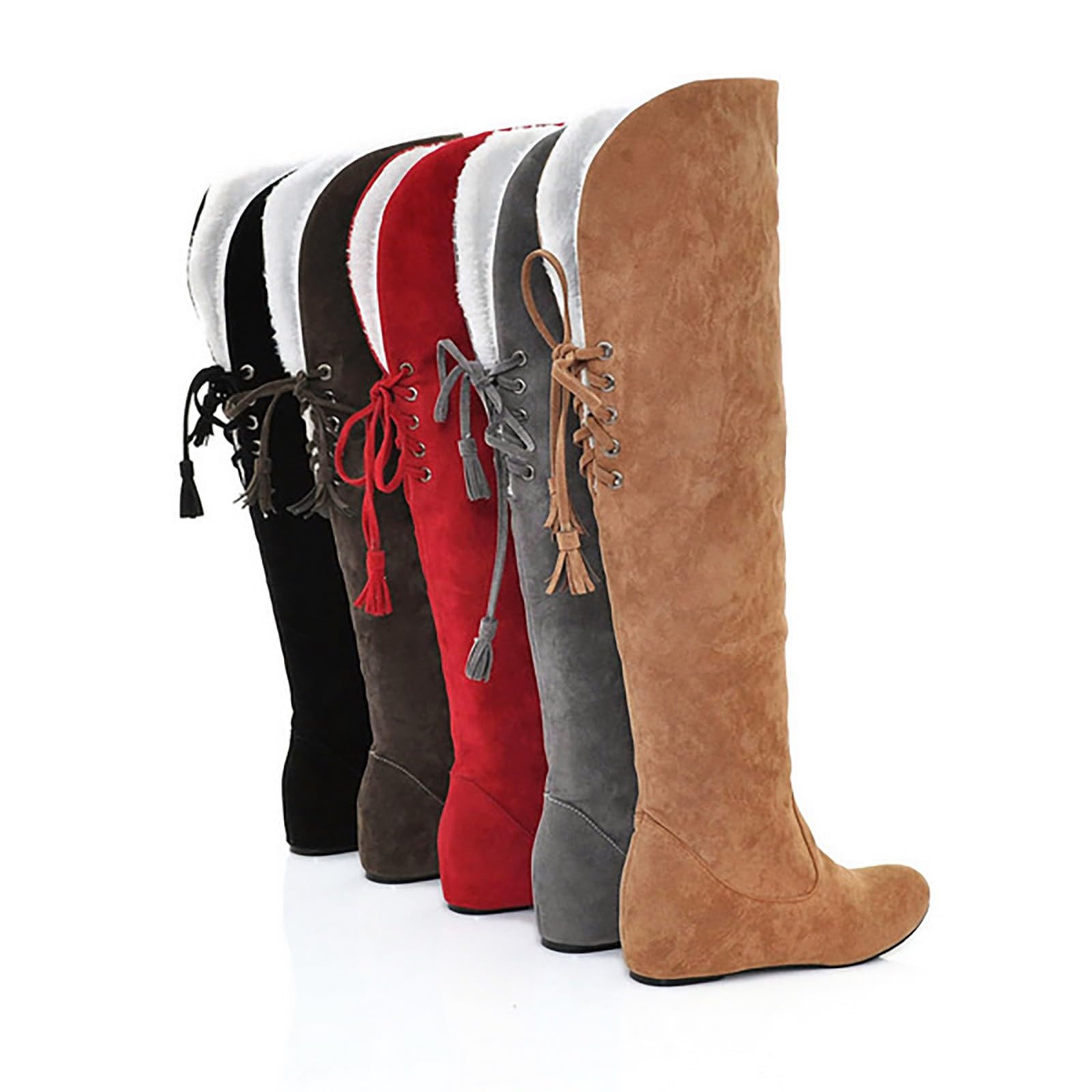 Generisch Stivali da donna comodi in camoscio eleganti piatti western da donna con punta rotonda alta tinta unita lunga stivali da donna stivali invernali