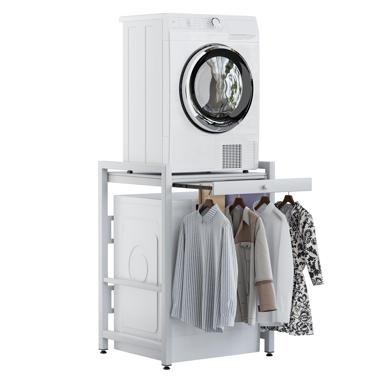 Tinysiry White Over The Washer Storage Shelf, Freestanding Washing Machine Organizer Rack With Countertop, Adjustable Laundry Storage Stand For Bathroom Toilet Balcony Laundry Room Organizer