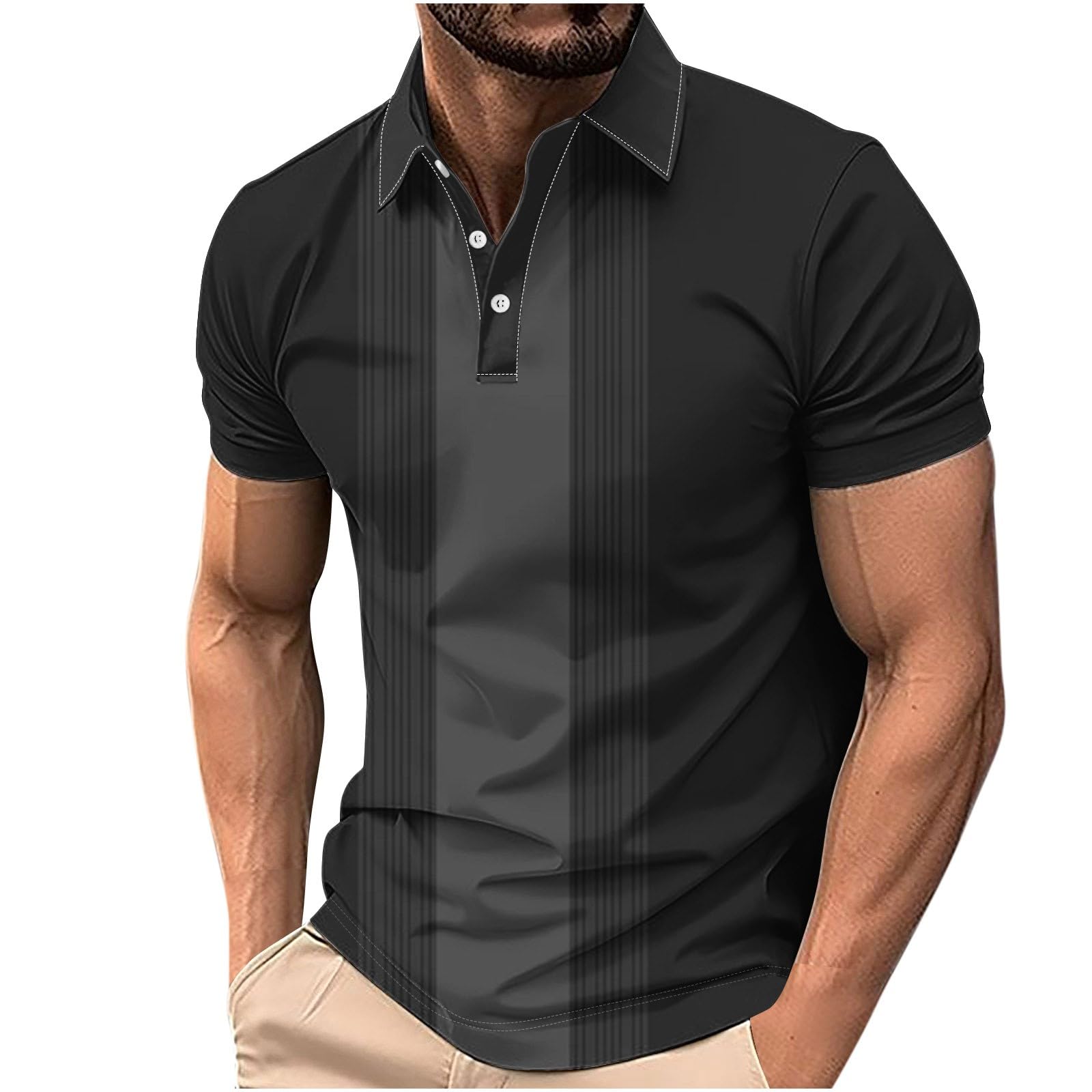 Poloshirts - Camisetas de manga corta con cuello de solapa para hombre, con solapa de botones impresos, ajuste regular, cómodo, capa base y ropa para uso diario casual