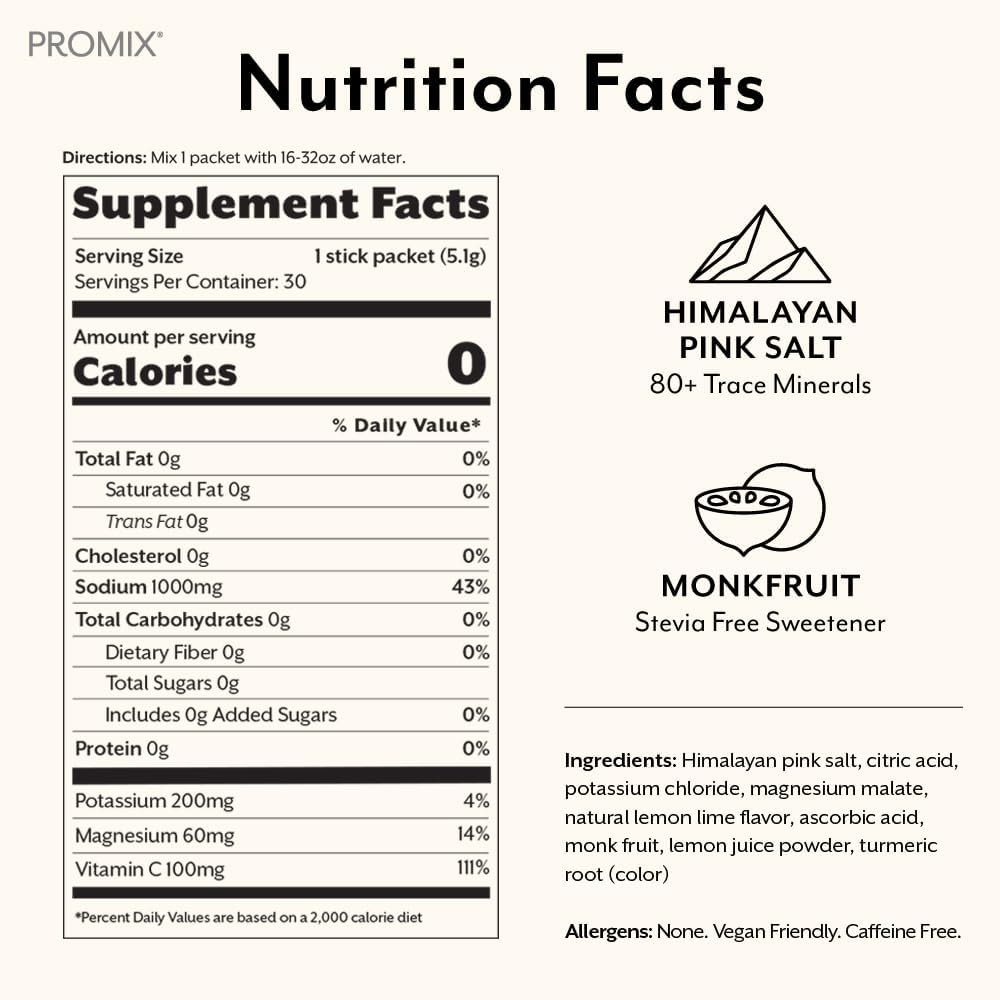 ProMix Nutrition Electrolytes Powder Packets - Sugar Free, Zero Calorie, Stevia Free, Fasting Friendly, Natural Himalayan Pink Salt - Lemon Lime - 30 Servings (Pack of 30) - Image 3