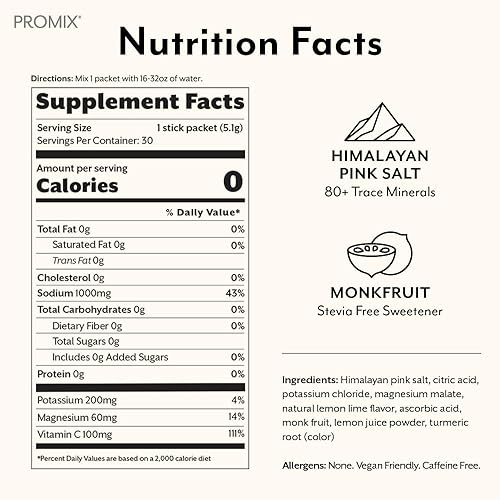 Miniatura 3 de ProMix Nutrition Paquetes de electrolitos en polvo, sin azúcar, cero calorías, sin stevia, aptos para el ayuno, sal rosa natural del Himalaya, lima