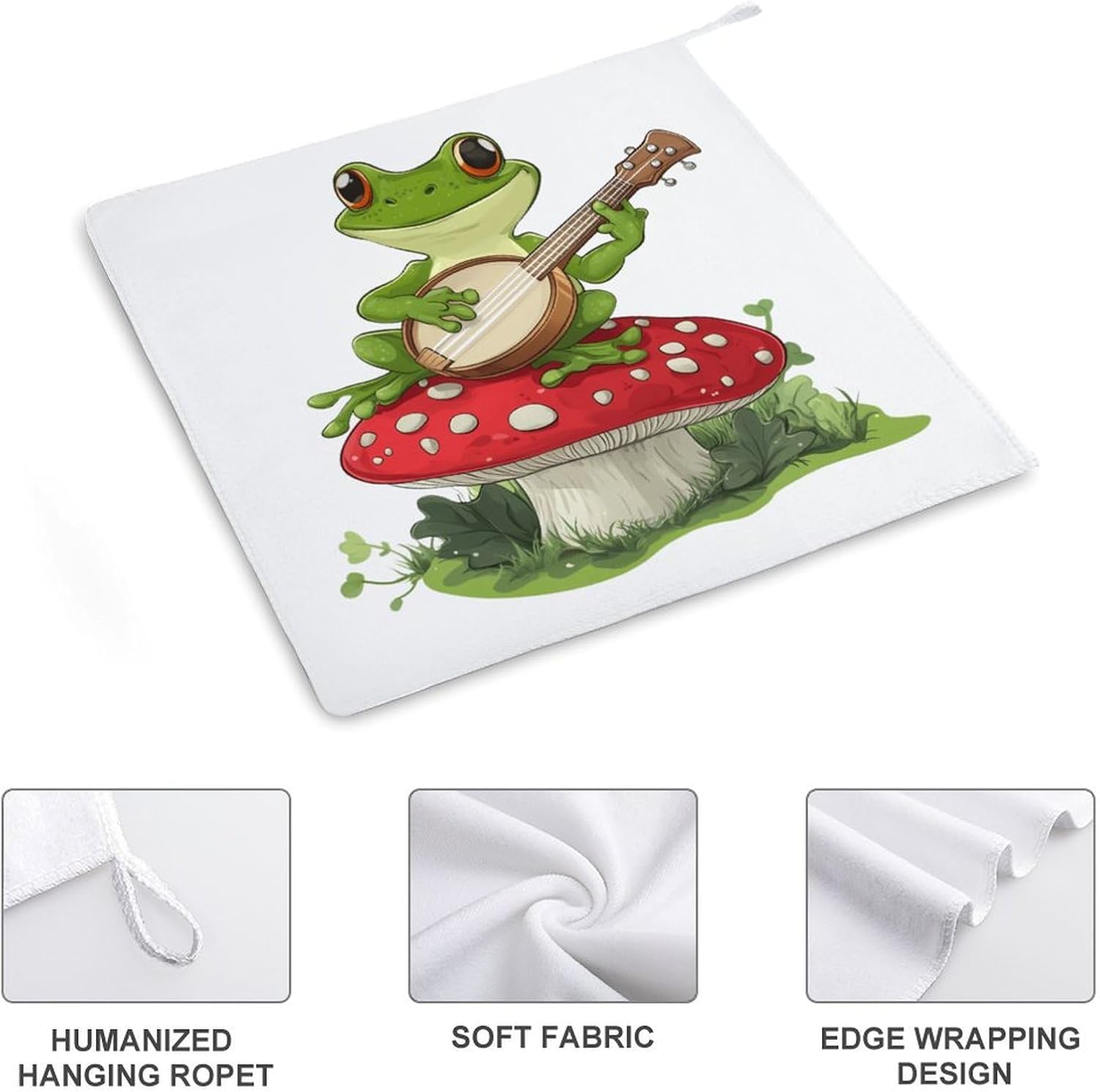 Frog Playing Banjo on Mushroom Towel Hand Towels Decorative Towel for Bathroom Kitchen Shower Gym 4PCS