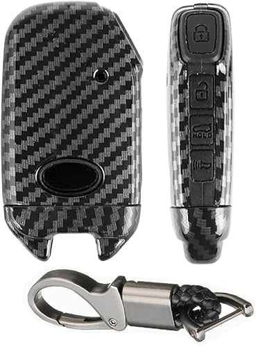 Miniatura 8 de ontto Funda para llave Kia Stinger K900 2018 2019 2020 de carbono Patttern Keycase de silicona con llavero rojo
