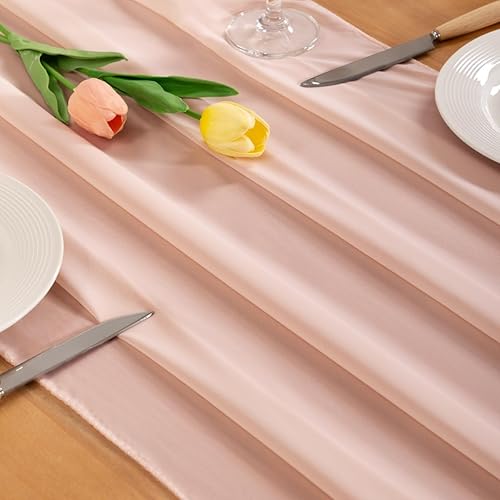 Miniatura 2 de Socomi Camino de mesa de gasa rosa durazno para otoño, Acción de Gracias, bohemio, rústico, de 14 pies, 29 x 170 pulgadas, para decoración romántica