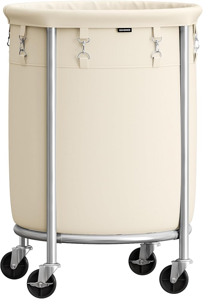 SONGMICS Laundry Basket on Wheels, Laundry Trolley 110L, Round Laundry