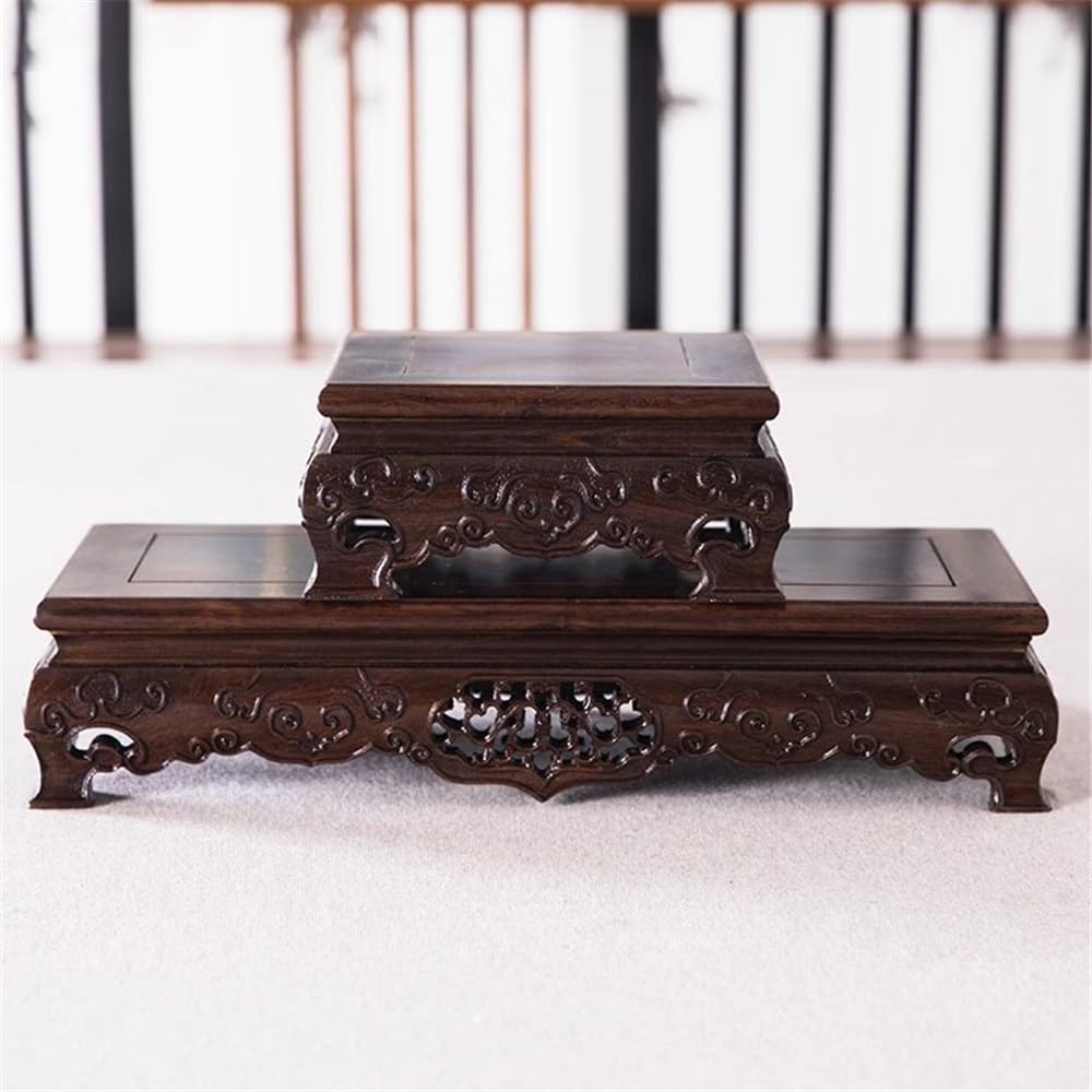 Mesa de exhibición de bonsáis Base Rectangular de Madera de ébano Soporte Tallado Ahuecado Grande