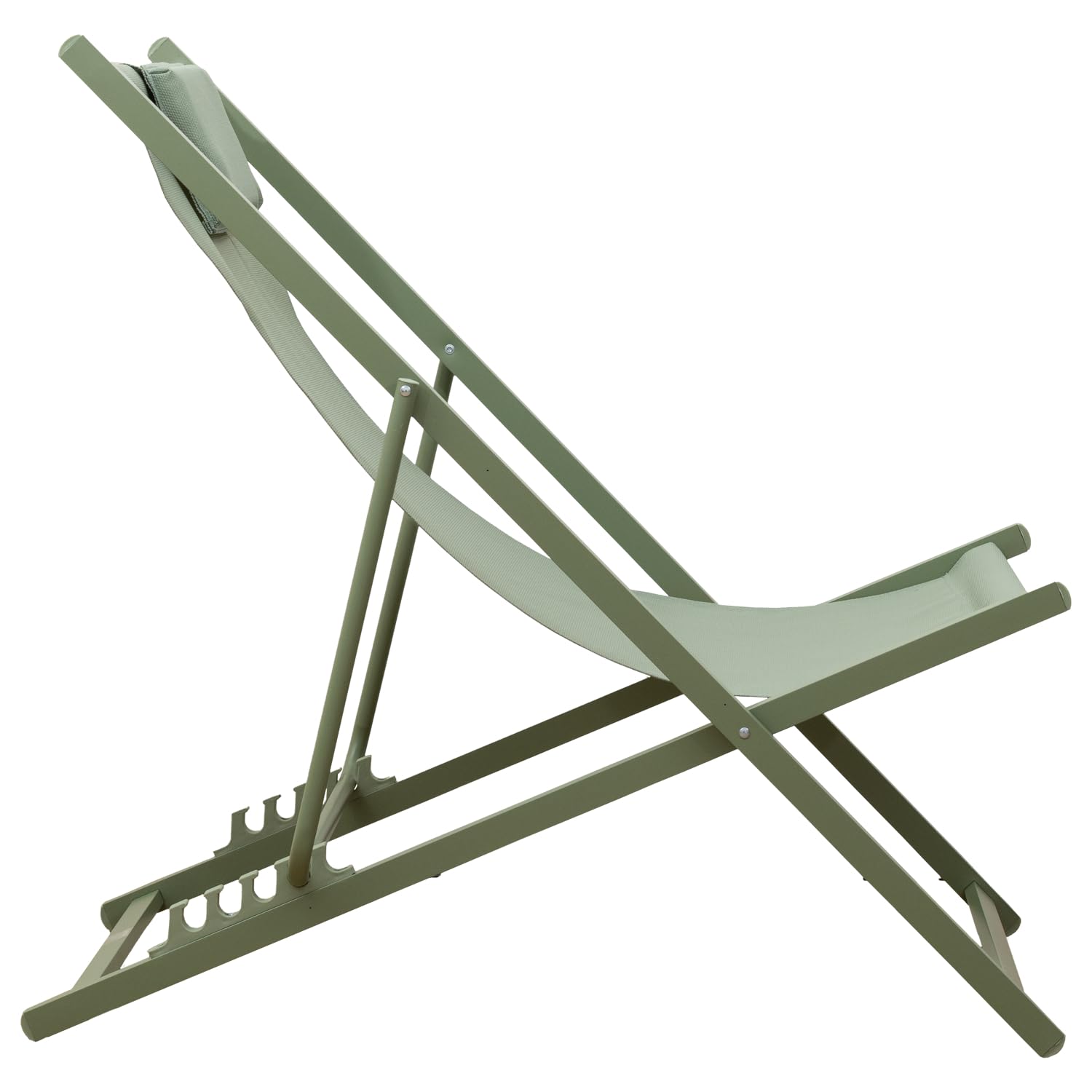 Happy Garden Lot de 2 chiliennes Cyprus en textilène et Structure en Aluminium Vert Sauge - Équipés de Coussins Repose-tête, Confort et Relaxation - Idéal pour Jardin, Terrasse et Patio