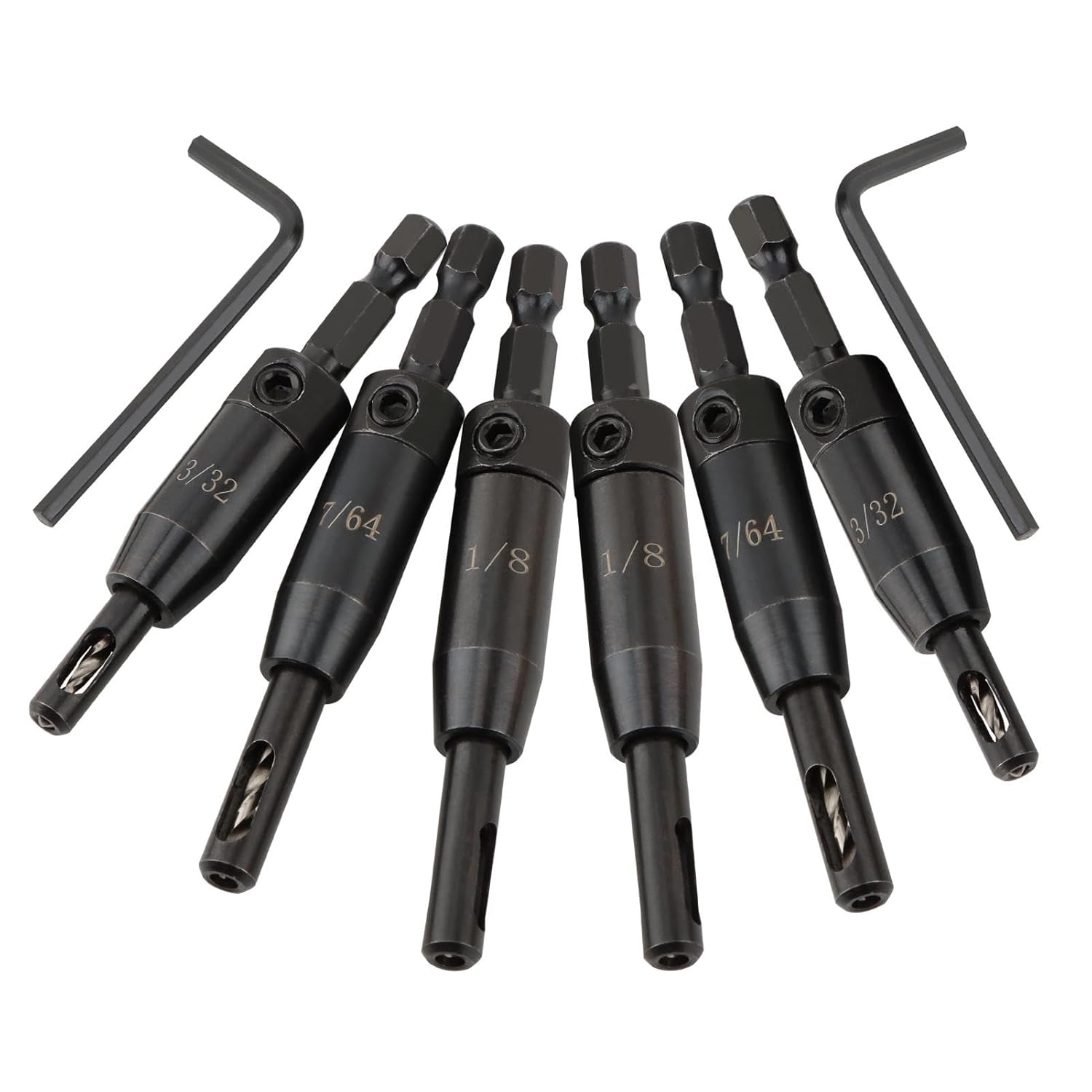 6 pcs Self Centering Drill Bit Set, 3/32" 7/64" 1/8" Center Drill Bit for 1/4 in Hex Shank-Drill No 6 8 10 Screws Used in Drilling Holes and Installing Door Window Hinges
