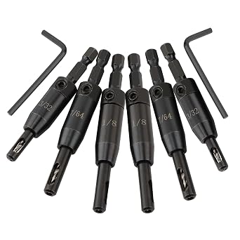 Self Centering Drill Bit Set 6pc, HSS 3/32 7/64 1/8 for Hinge