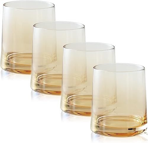 Juego de 4 vasos de whisky de colores, vidrio antiguo de 8.8 onzas, vasos de rocas, cristalería para beber sin tallo para hombres y mujeres, whisky