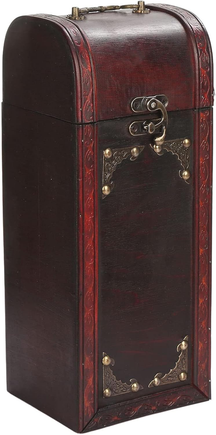 Wooden Wine Bottle Box, Vintage Retro Wooden Vintage Wine Bottle Storage Box Decorative Carrying Storage Case 13.5 * 12.5 * 34CM