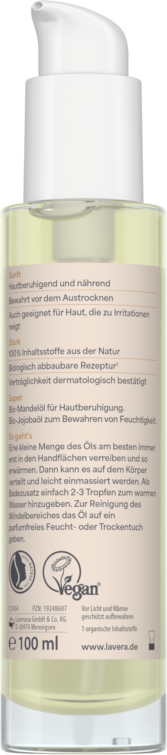lavera Olio per la cura del bambino, lenitivo e nutriente, idratante, senza profumi e conservanti, vegano, cosmetico naturale, 100 ml