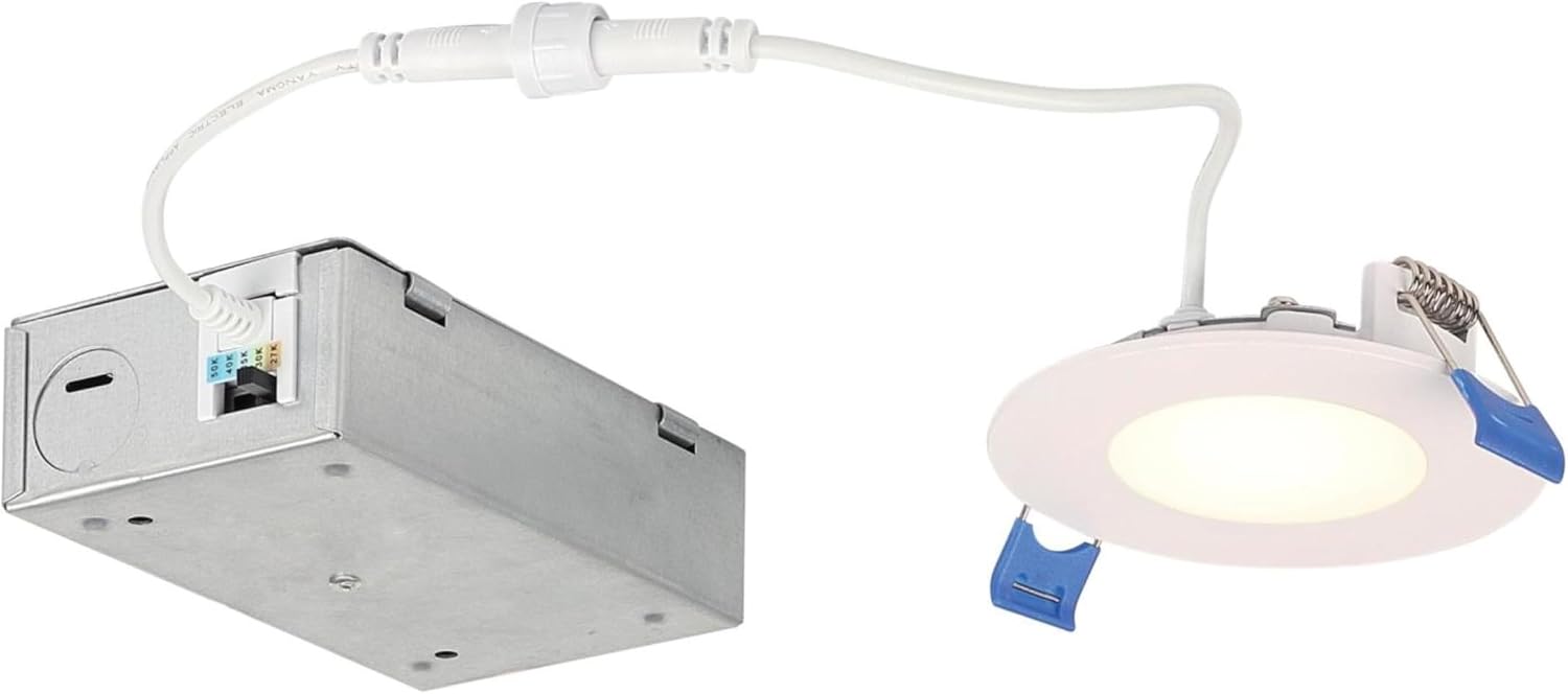 Westinghouse Lighting 5216100 8 Watt (45 Watt Equivalent) 3-Inch Slim Recessed LED Downlight with Color Temperature Selection, Dimmable, White Trim