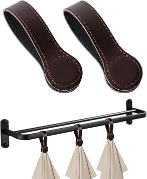 COOLYOUTH 2Pcs Leather Magnetic Towel Clips for Kitchen Towel Holder for Bathroom Multi-Purpose Hand Towel Clips Towel Rack,Oven Handle, Dishwasher, Stove 2, Brown