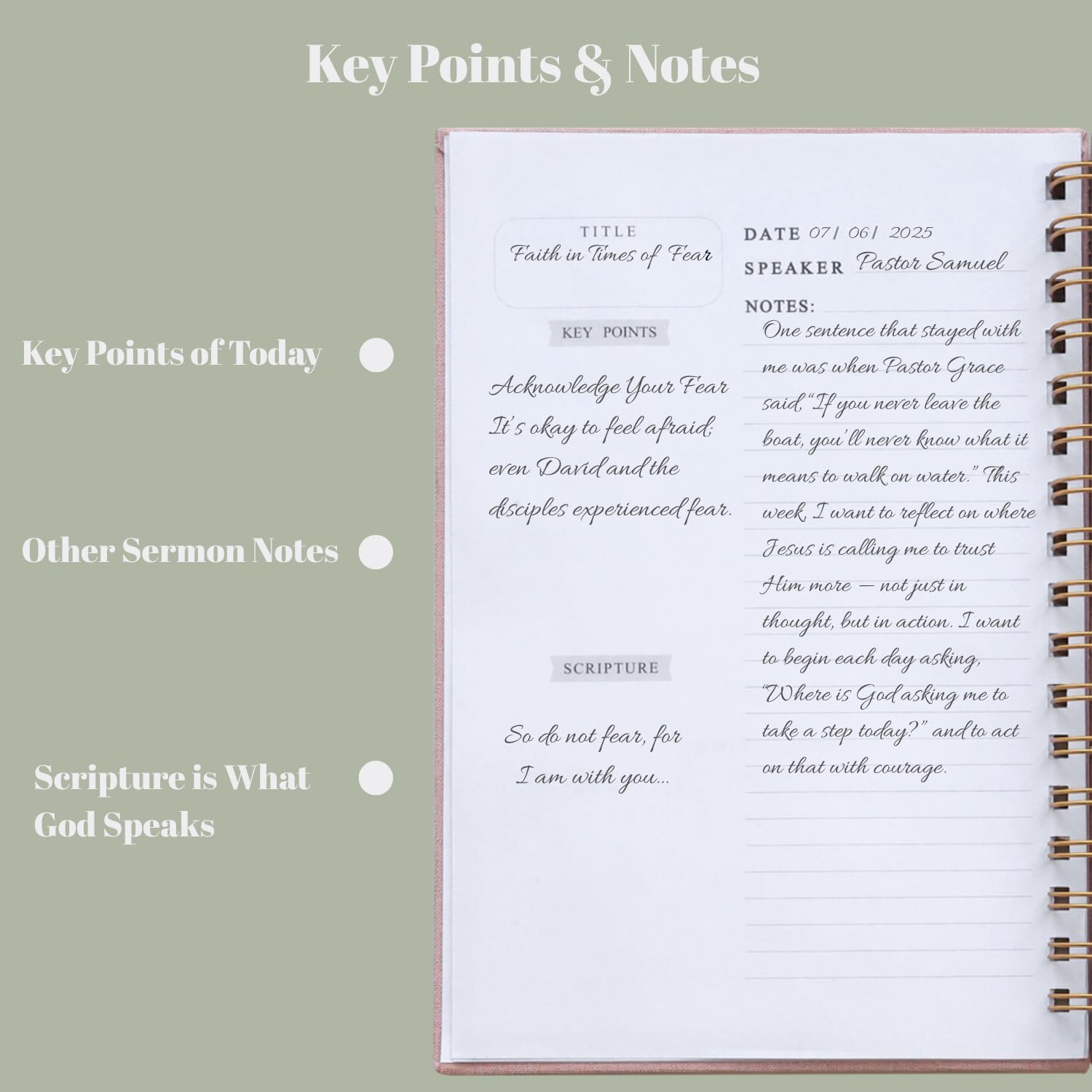 Church Notes Journal - Sermon Notes Christian Notebook - Bible Study Journal Original Linen Hardcover Guilded Notebook for Note Taking, Spiritual Growth - Bible Study Supplies Gift for Women and Men