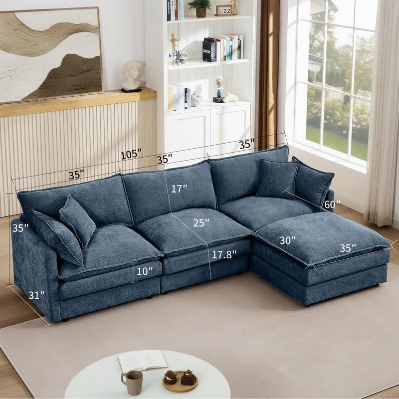 Diagram showing dimensions of the Harper & Bright Designs sectional sofa