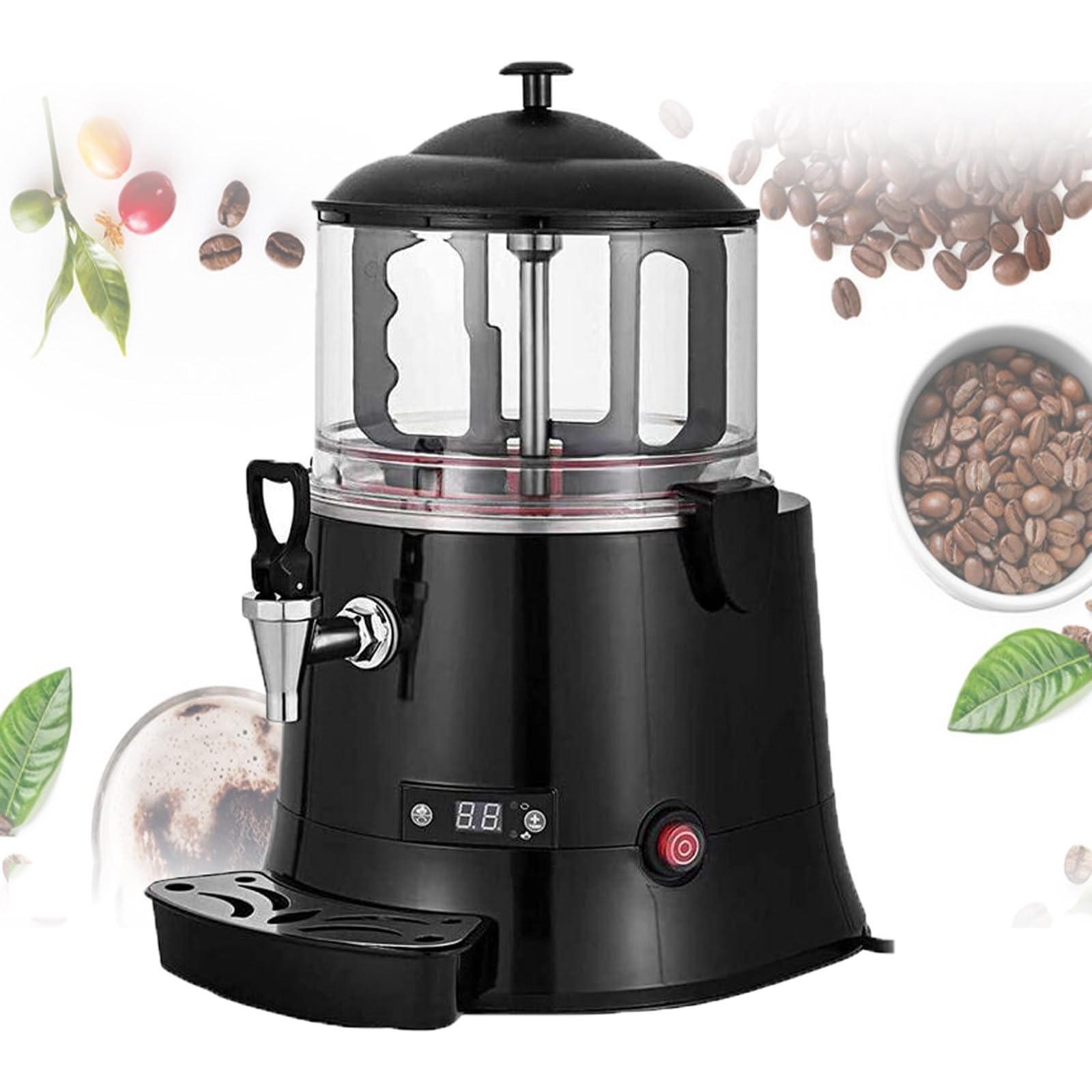 110/220V Hot Chocolate Dispenser Machine,5L/ 10L Chocolate Fountain,Electric Hot Drink Milk Machine,30~90℃ Adjustment Tempering with Led Display(5L)
