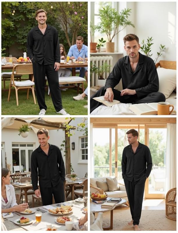 Marvmys Mens Pajama Set Soft Button Down Pajamas Long Sleeve Pjs Sleepwear Loungwear Comfy Sleep Sets with Pockets S-3XL - Image 5
