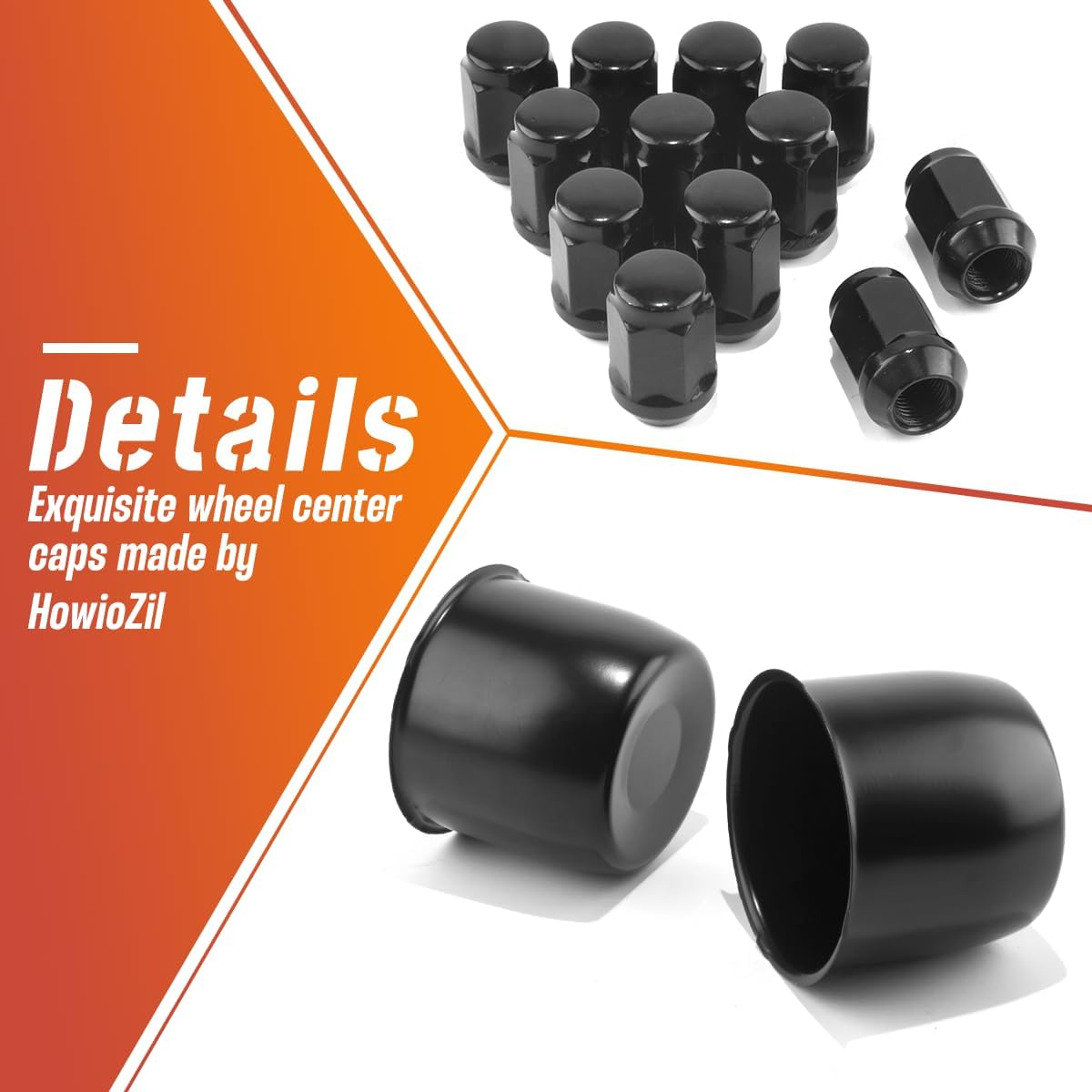 2-Pack Trailer Push Through Center Caps and Trailer Wheel Lug Sets - 4.25in Wheel Center Caps Matte Black Stainless Steel Hub Cap with 12 One-Piece Black 1/2-20 Lug Nuts for Truck RV​