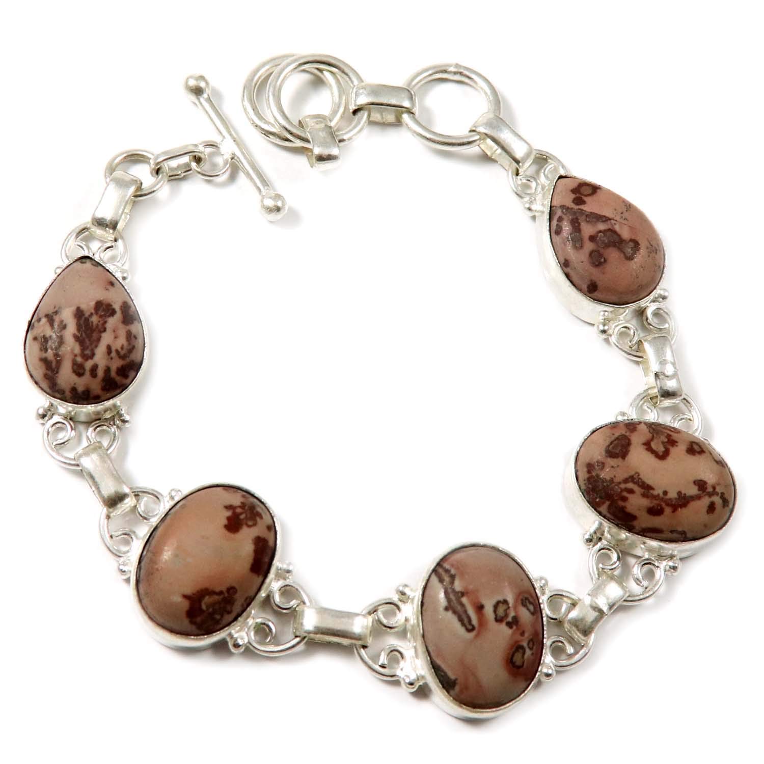 Coffee Bean Jasper Gemstone Silver Plated Bracelet Handmade Jewelry GBF-44