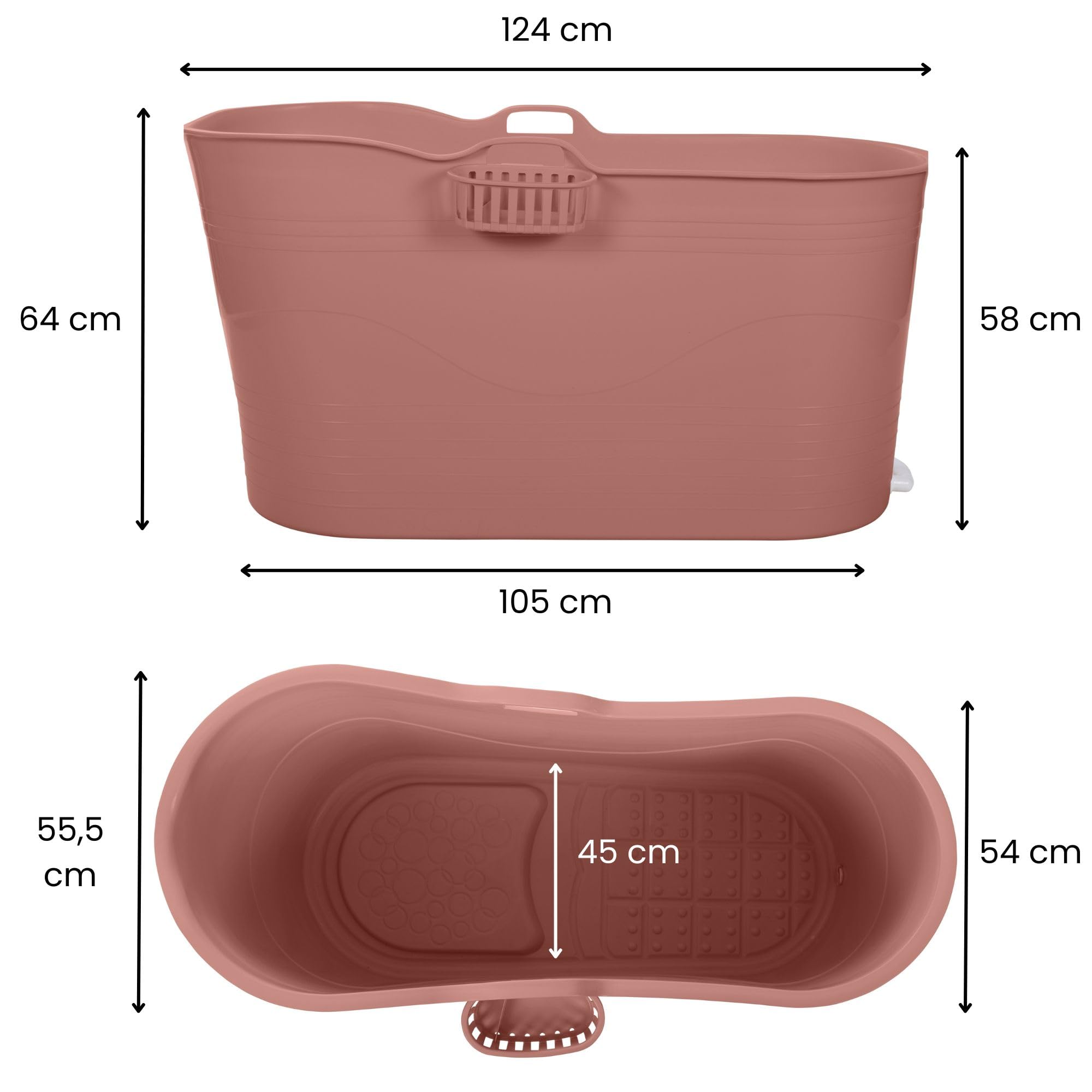 HelloBath® – Bath Bucket XL (Comfort) – 122 cm – Bañera para adultos – Baño de hielo – Manguera de desagüe extensible hasta 3 m – Extras: bandeja, grifo y funda protectora - Terracota