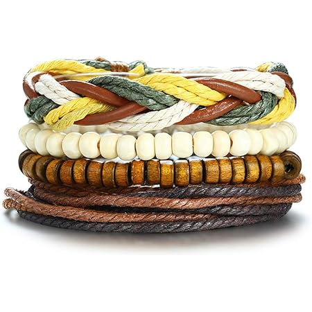 Amazon Rockyu ブランド 人気 ブレスレット メンズ レディース 多層ブレスレット レザー 男女兼用 ブラウン 黄色 マルチレイヤ 数珠 編み込み 成人式 プレゼント ブレスレット 通販