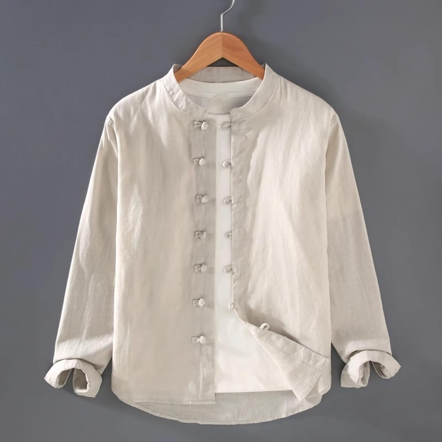 Chinese Style Men's Linen Shirt with Retro Open Cardigan Outerwear