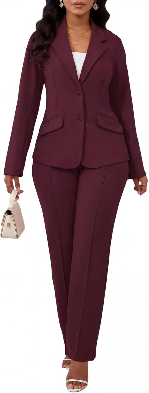 Kafiloe Women Suits 2 Piece Set Long Sleeve Blazer Pants Suit Dressy Pantsuits Business Casual Outfits