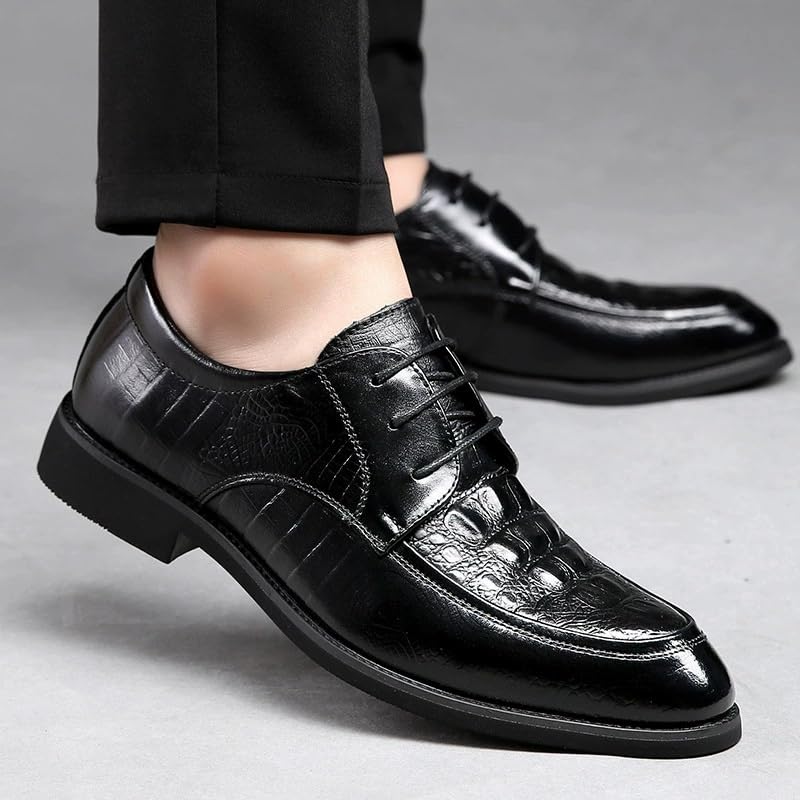 Men Leather Dress Shoes Korean Style Pointed Toe Breathable Lace-Up Business Formal Shoes3