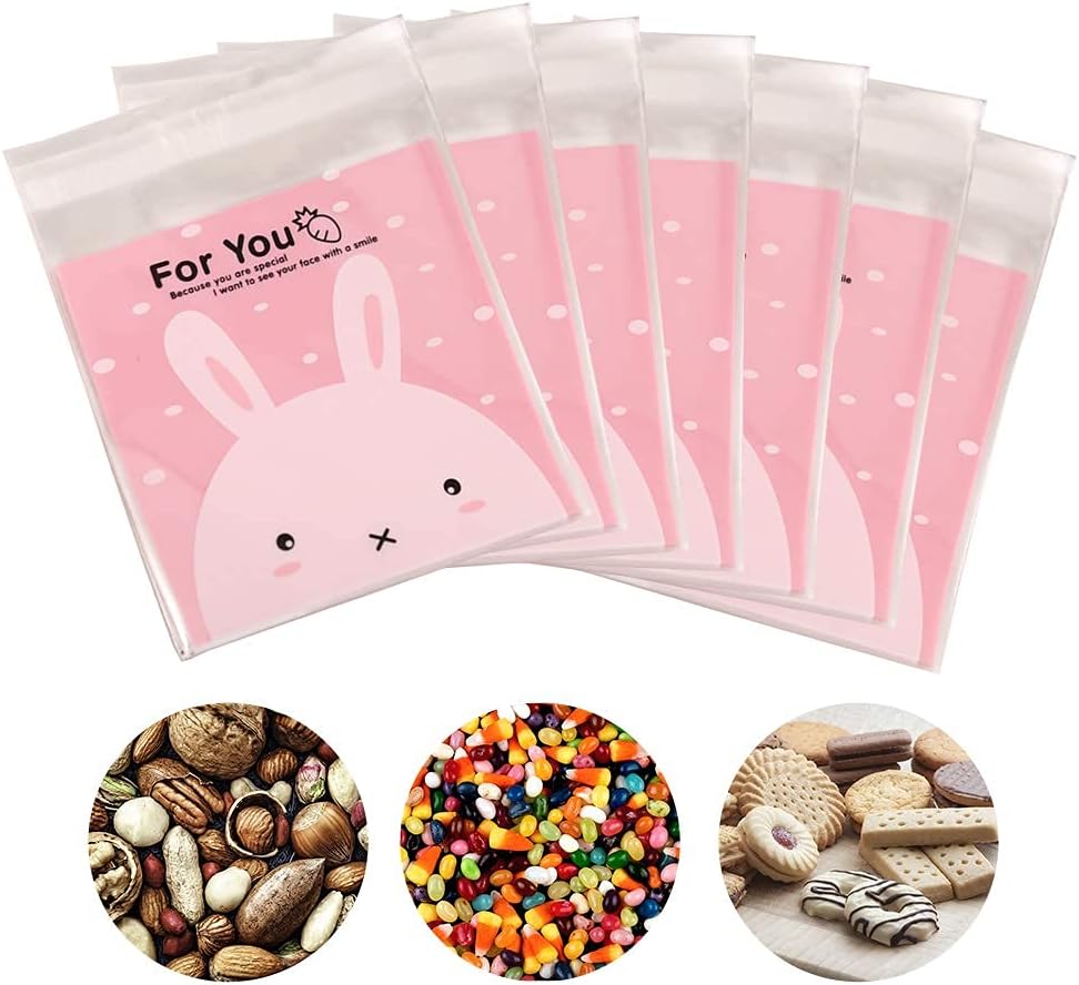 Chocozone Pack of 100 Self Adhesive Guddy Bags Party Favor Bags Cookie Bags Chocolate Pouches Birthday Party Return Gift Bags (Pink)