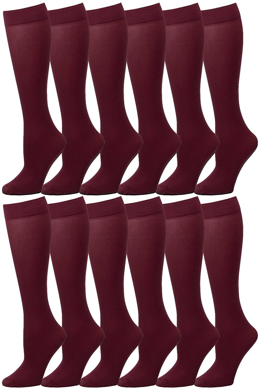 Falari 12-Pack Knee High Women Trouser Socks Comfort Band Stretchy Spandex Opaque