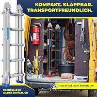 MASKO Aluminium 6in1 Mehrzweckleiter – 20 Sprossen | - 520 cm | 150 Kg, ausziehbar, rutschfest, Multifunktional, Gelenkleiter, Anlegeleiter, Klappleiter, beidseitige Steh- und Treppenleiter | Schwarz – Ansicht 6