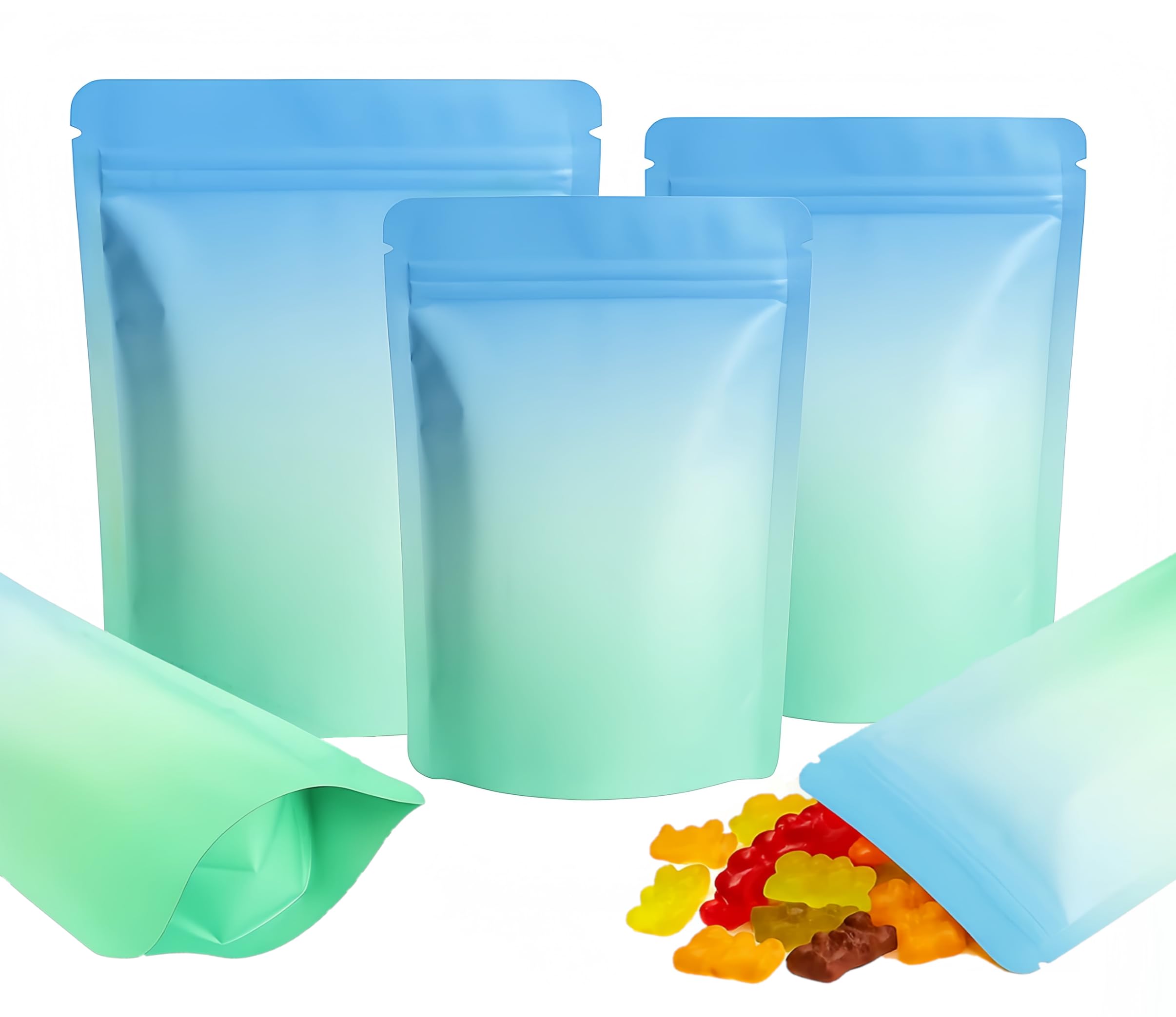 Plaphy 100Pcs Resealable Stand-up Pouches (Blue and Green, 18 x 26 cm)