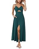 Women 2026 Spaghetti Strap Midi Summer Dresses Sleeveless V Neck Cutout Slit Casual Beach Party Maxi Dress Pockets