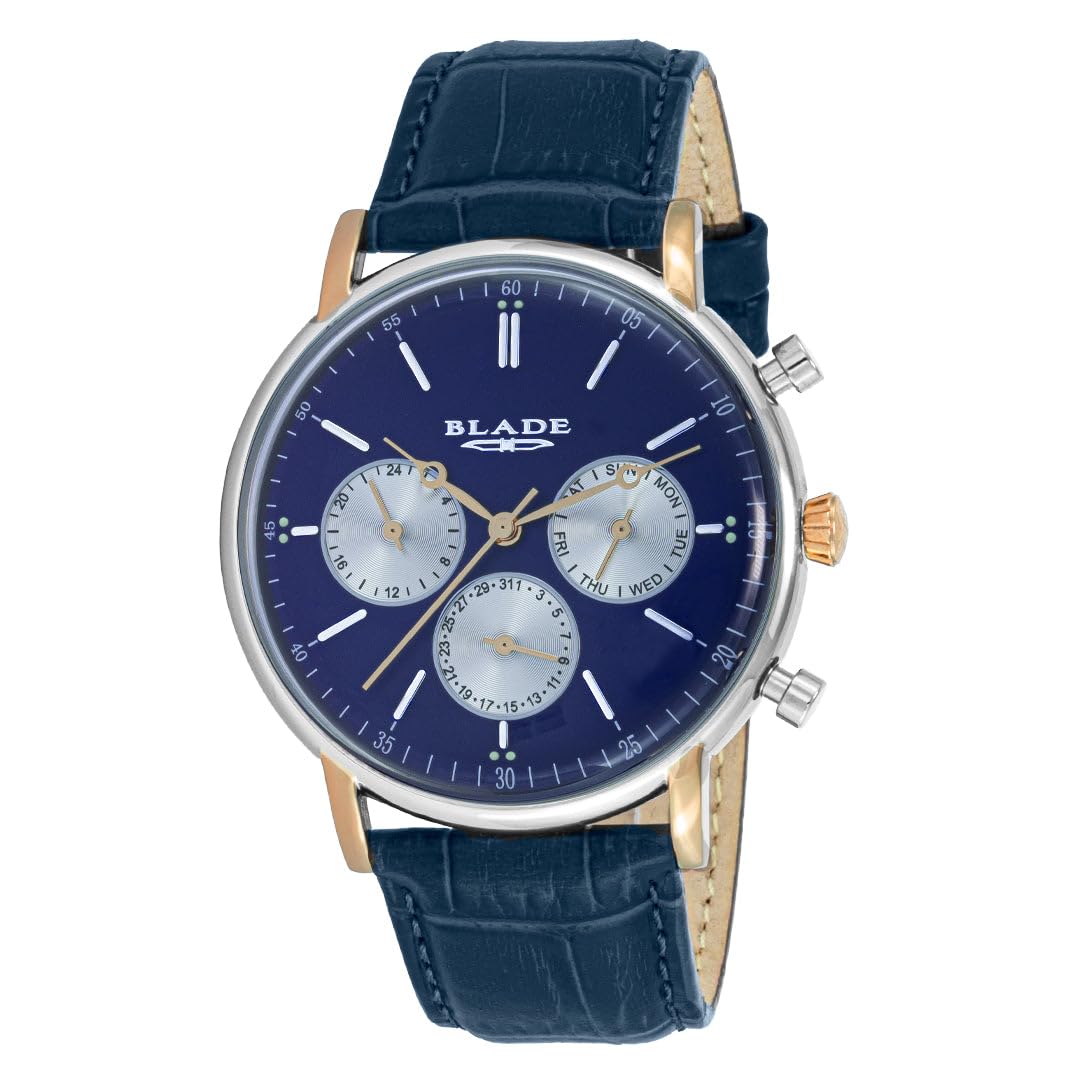 BladeAlpha Bichrome 3663G1UBB SS & Leather Strap Multifunction Men's Watch