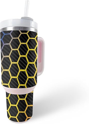 MightySkins - Skin de fibra de carbono compatible con Stanley The Quencher H2.0 FlowState vaso de 40 onzas, panal primario, acabado de fibra de