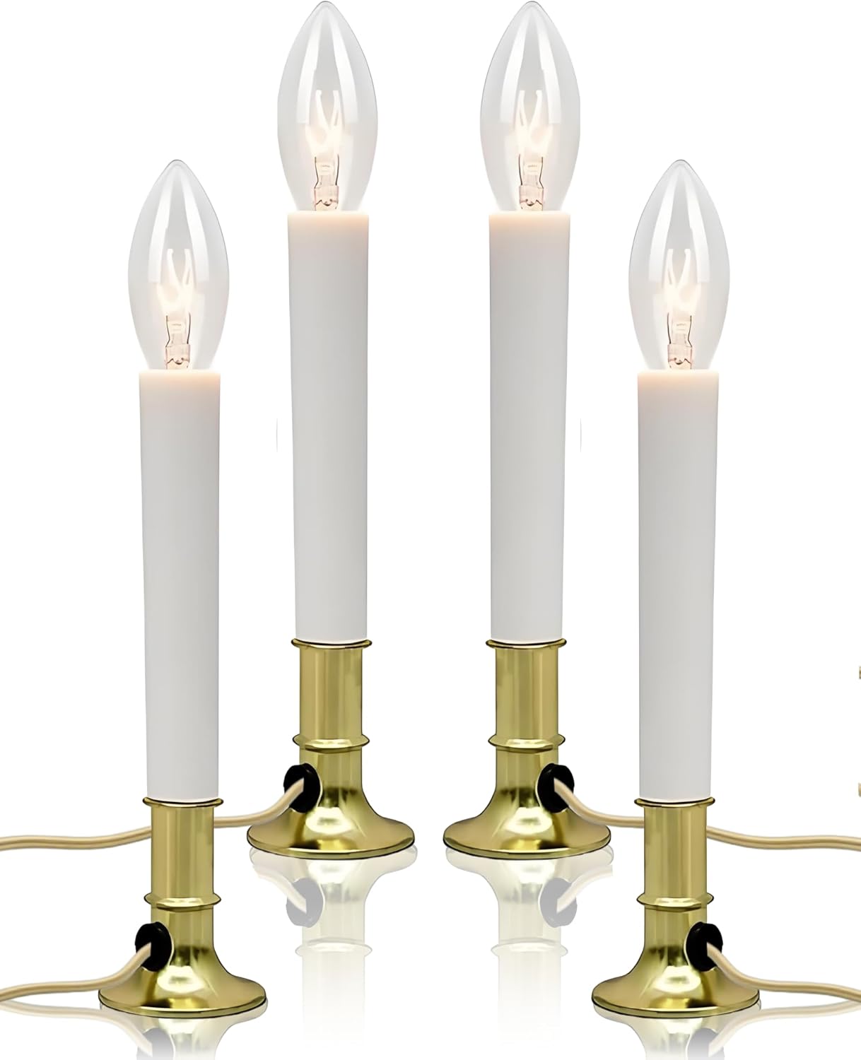 4 Pack Electric Window Candles Lights with E12 Gold Base, 5FT Flameless Candles Lamp with 7W C26/C7 Lights Bulb & 2 Spare, Indoor/Outdoor Holiday Decor for Christmas Valentine's Day Parties