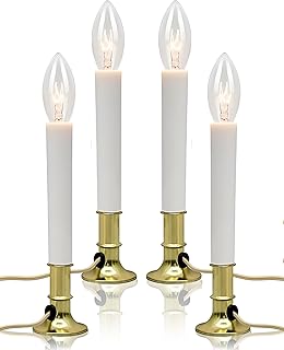 4 Pack Electric Window Candles Lights with E12 Gold Base, 5FT Flameless Candles Lamp with 7W C26/C7 Lights Bulb & 2 Spare, Indoor/Outdoor Holiday Decor for Christmas Weddings Parties, White