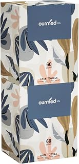 Ourmed Life Disposable Face Towels, 7.9 x 10 in Facial Towels, 120 Count | Clinically Tested, Reduce Redness, Skin Soothing, Sensitive Skin friendly, Biodegradable, Skincare, Women Cleansing,Absorbent