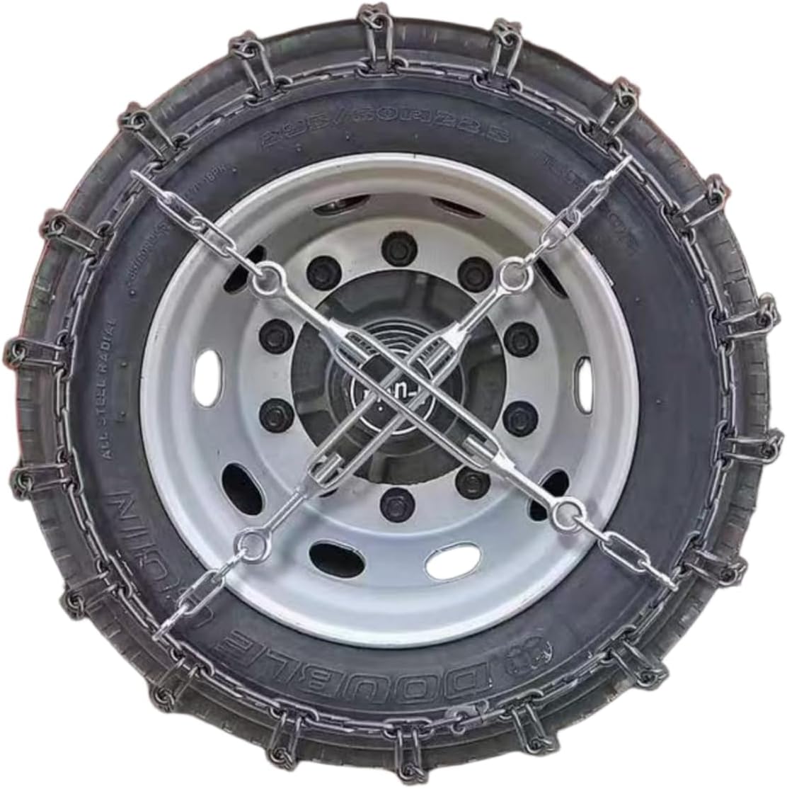 Set of 2 Tire Chains for Suv ATV and Pickup Trucks Slip Snow Traction Chains Durable Manganese Emergency Grip for Icy,Snowy Mudy and Sandy Roads 11R22.5 2pcs 295/70R22.5