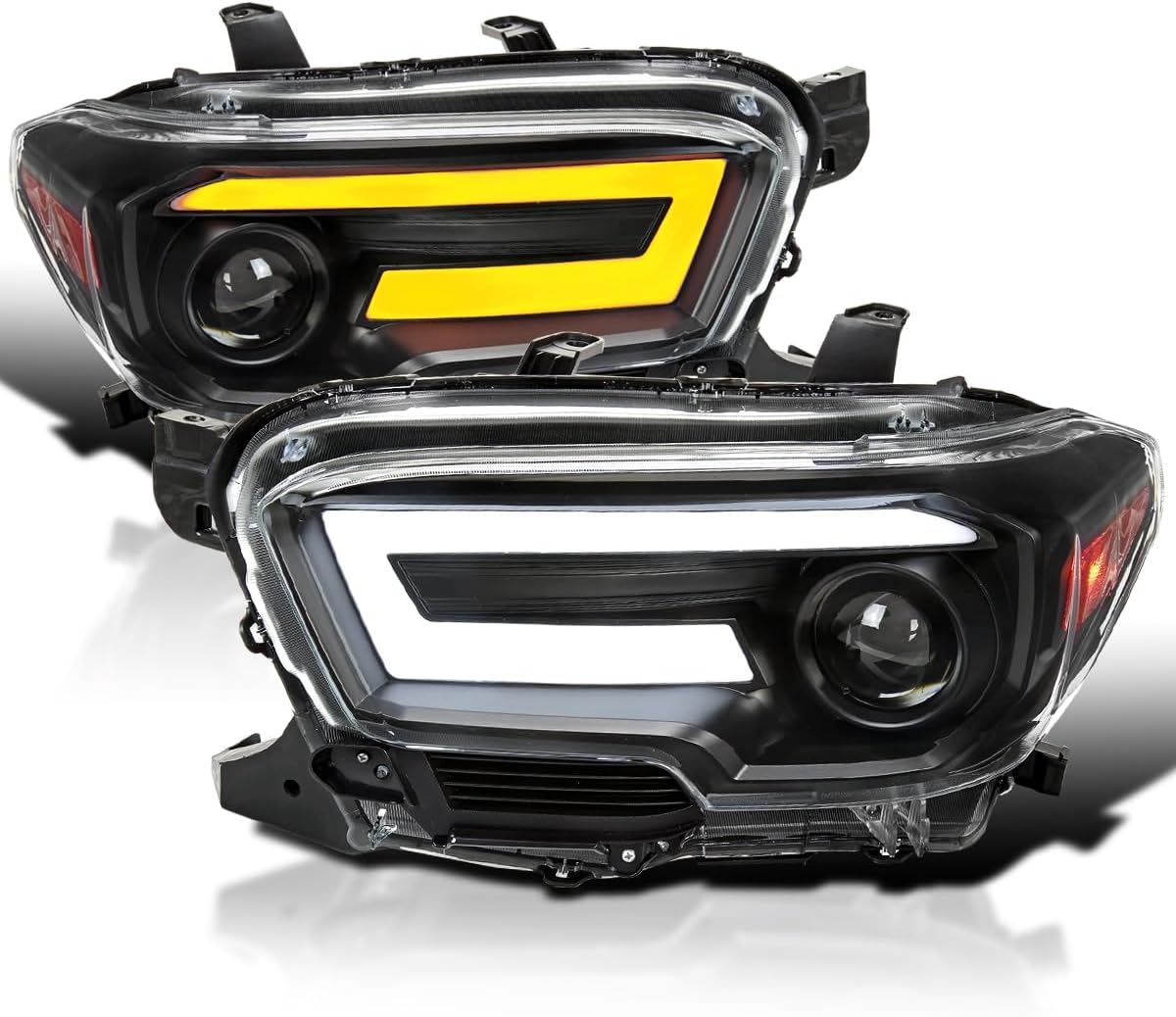 SPEC-D TUNING Black Projector Headlights w/Switchback Sequential LED Turn Signal Compatible with 2016-2022 Toyota Tacoma, Left + Right Pair Headlamps Assembly