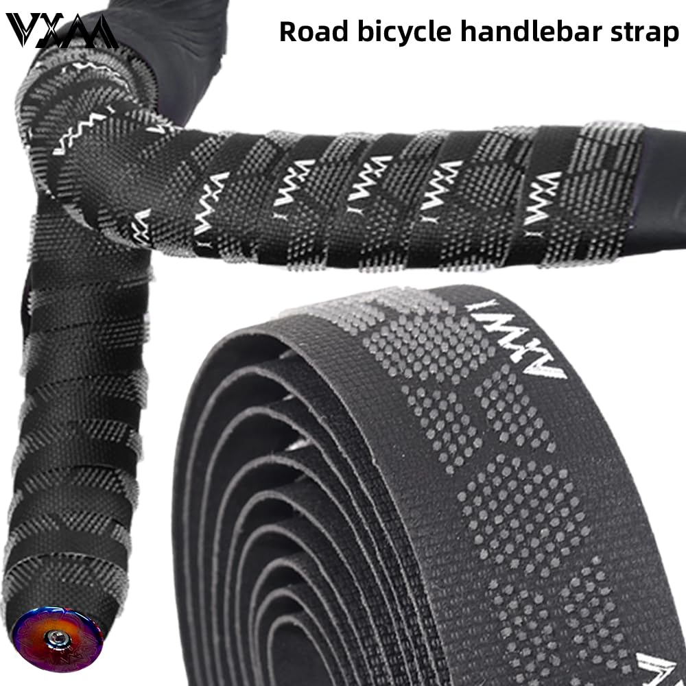 VXM Bike Handlebar Tape,3D Silicone Particles Road Bicycle Bar Tape + Rainbow Steel Plugs,EVA Cycling Handle Grip Wrap-2 Rolls (Black)
