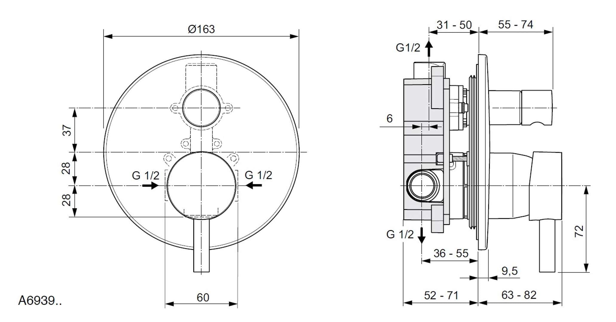 Ideal Standard - Ceraline bateria podtynkowa jednouchwytowa do wanny/prysznica - kolor czarny