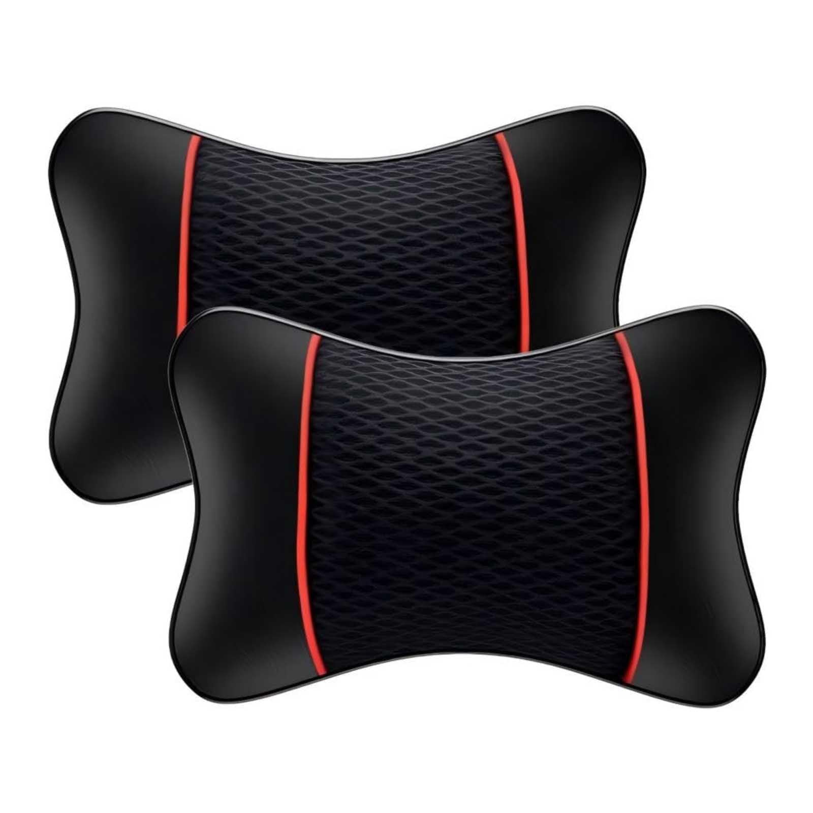 2 Pack Car Neck Pillow for Buick Lacrosse 2004-2008, Memory Foam Headrest Pillow for Car Seat Adjustable Strap Removable PU Leather Cover,Black-Red