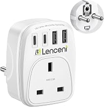 LENCENT 5-in-1 UK to European Travel Plug Adapter, USB-A＆USB-C, Type E/F | Non Surge, Cruise Approved, Fits P&O MSC Royal Carnival Princess Disney European Cruise Lines