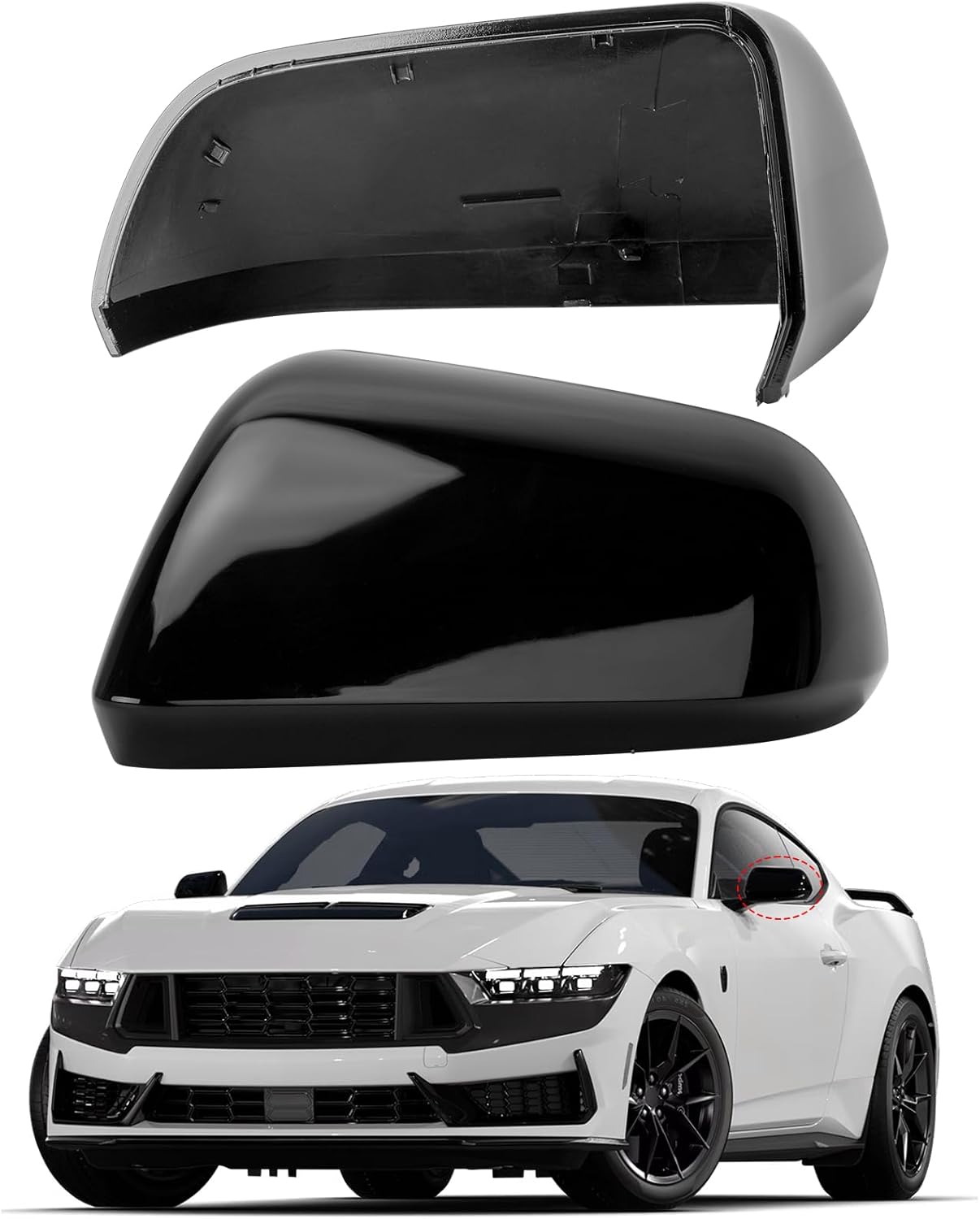 Driver Side Mirror Cover Replacement for Ford Mustang 2015 2016 2017 2018 2019 2020 2021 2022 2023 2024 - Left Side Mirror Covers, Rear View Mirror Cap Accessories Without Lamp, Carbon Fibre